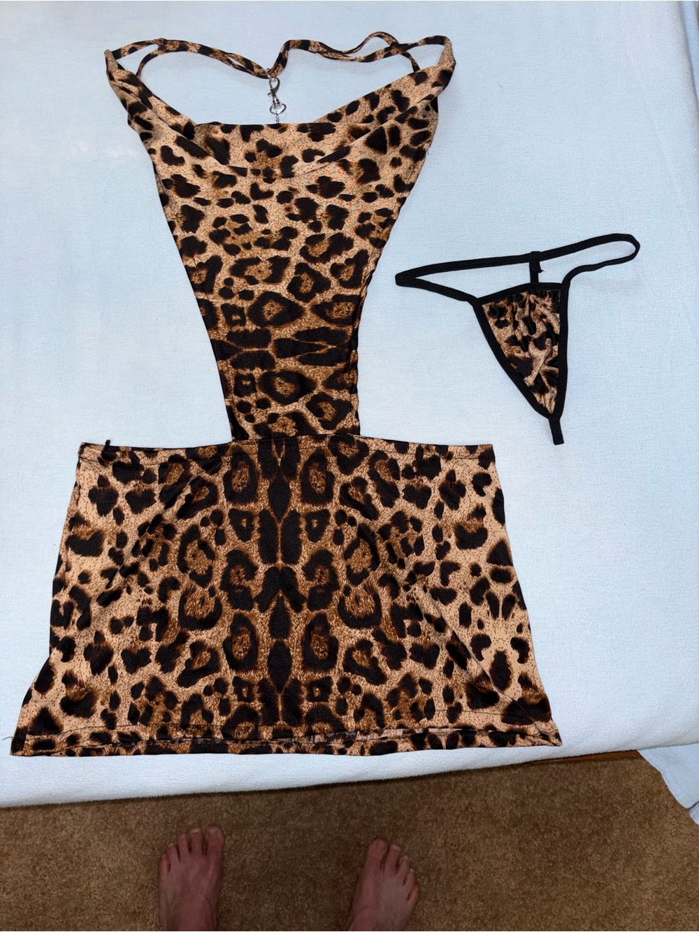 Leopard Print Cutout Mini Dress with Matching Thong - Brown/Black